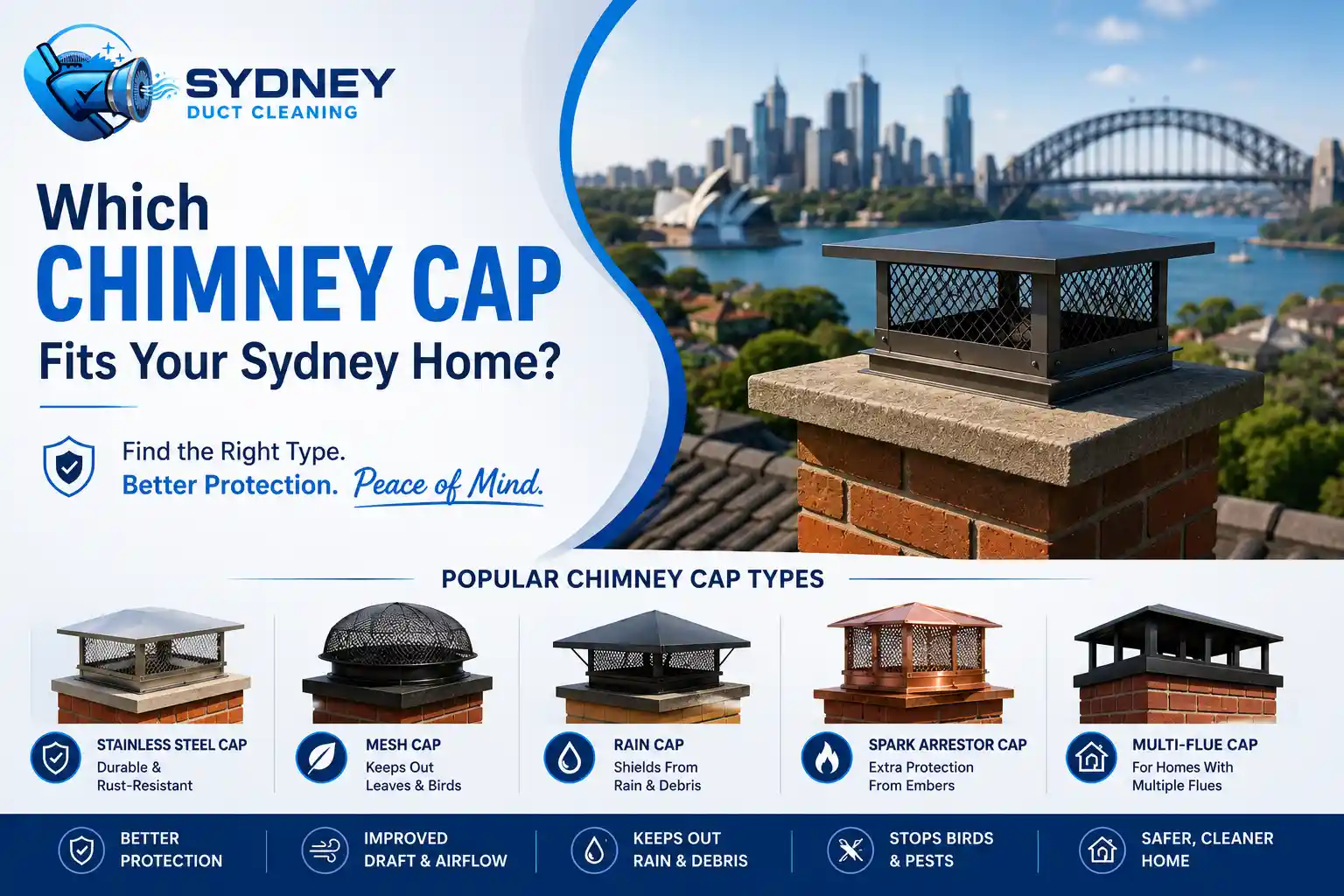 Chimney cap types for Sydney homes.