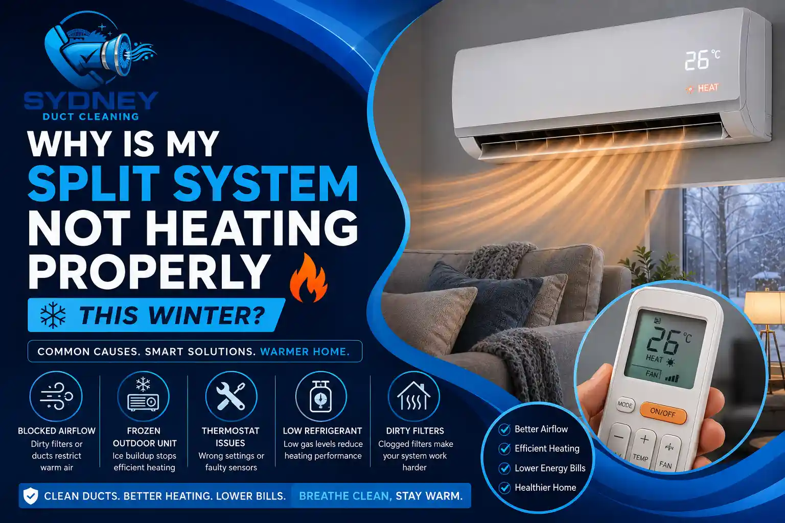 Split system not heating properly at 26°C